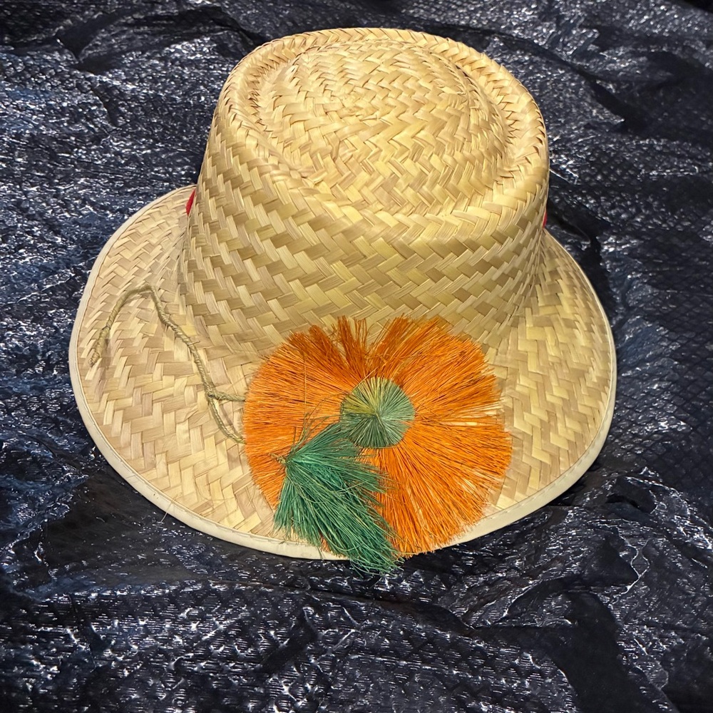 Vintage Straw Raffia Floral Summer Beach Garden Hat From Mexico